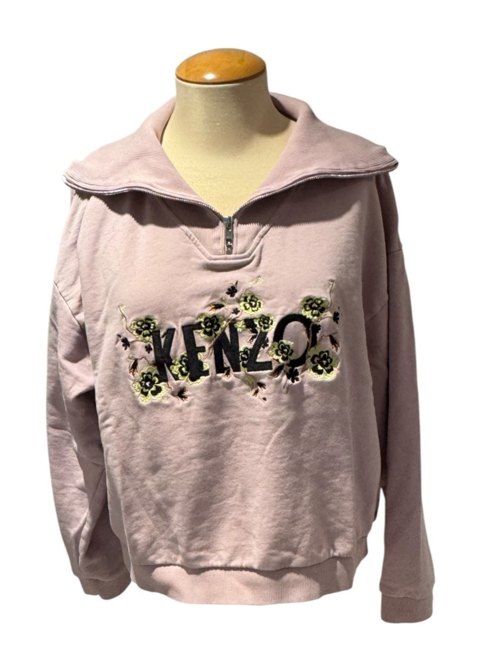 KENZO light purple embroidered logo 1/4 zip sweatshirt - size L